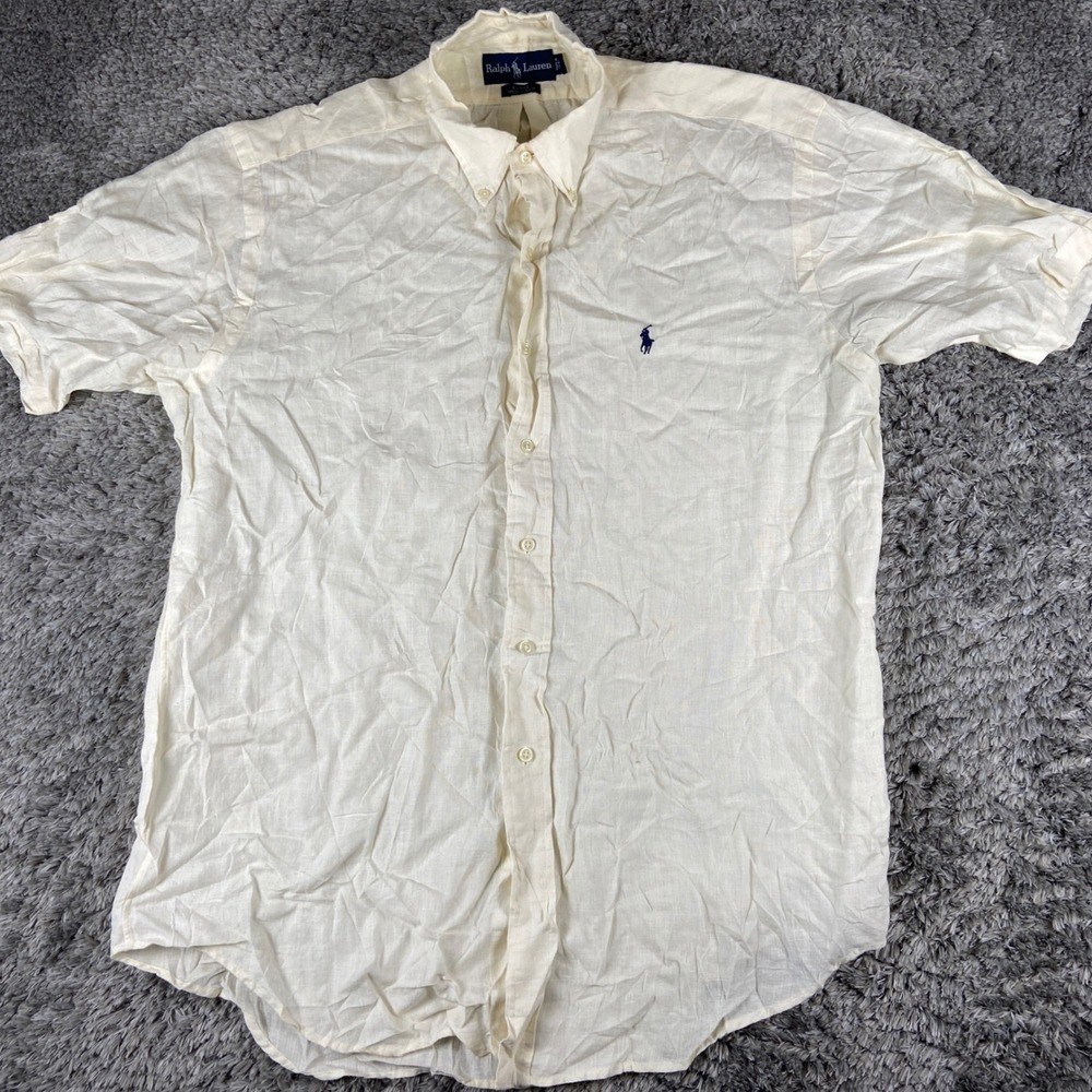 Ralph Lauren Blake Linen Shirt Mens Large Cream Short Sleeve Button Down Pony